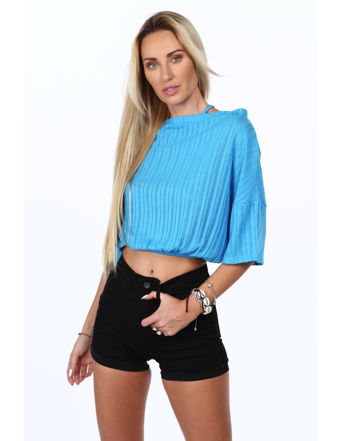 Marineblaue Bluse zum Binden um den Hals MP16365 – Online-Shop – Boutique